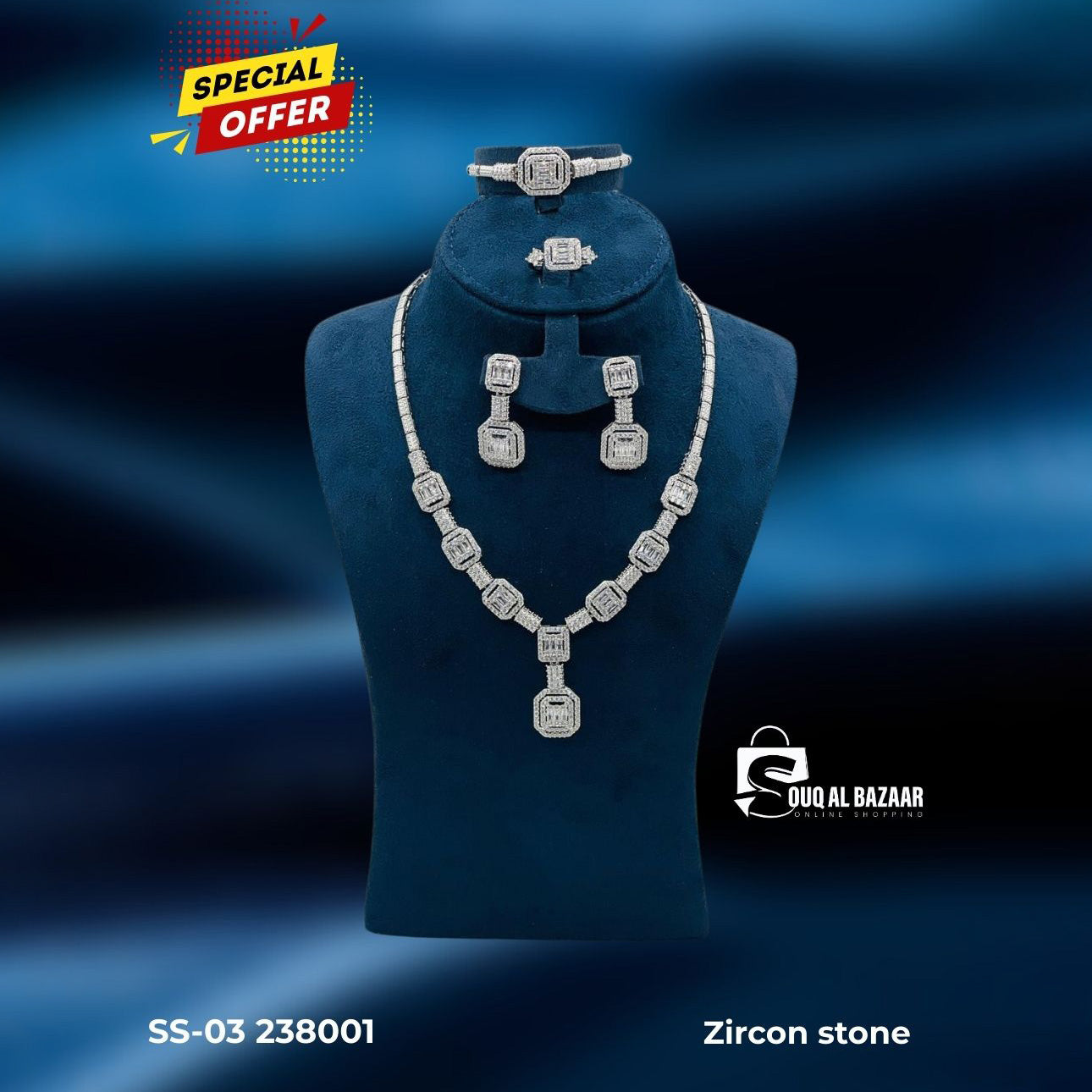 Zircon Stone Jewellery Set for Women – Necklace, Bracelet, Earrings & Ring | Bridal Set