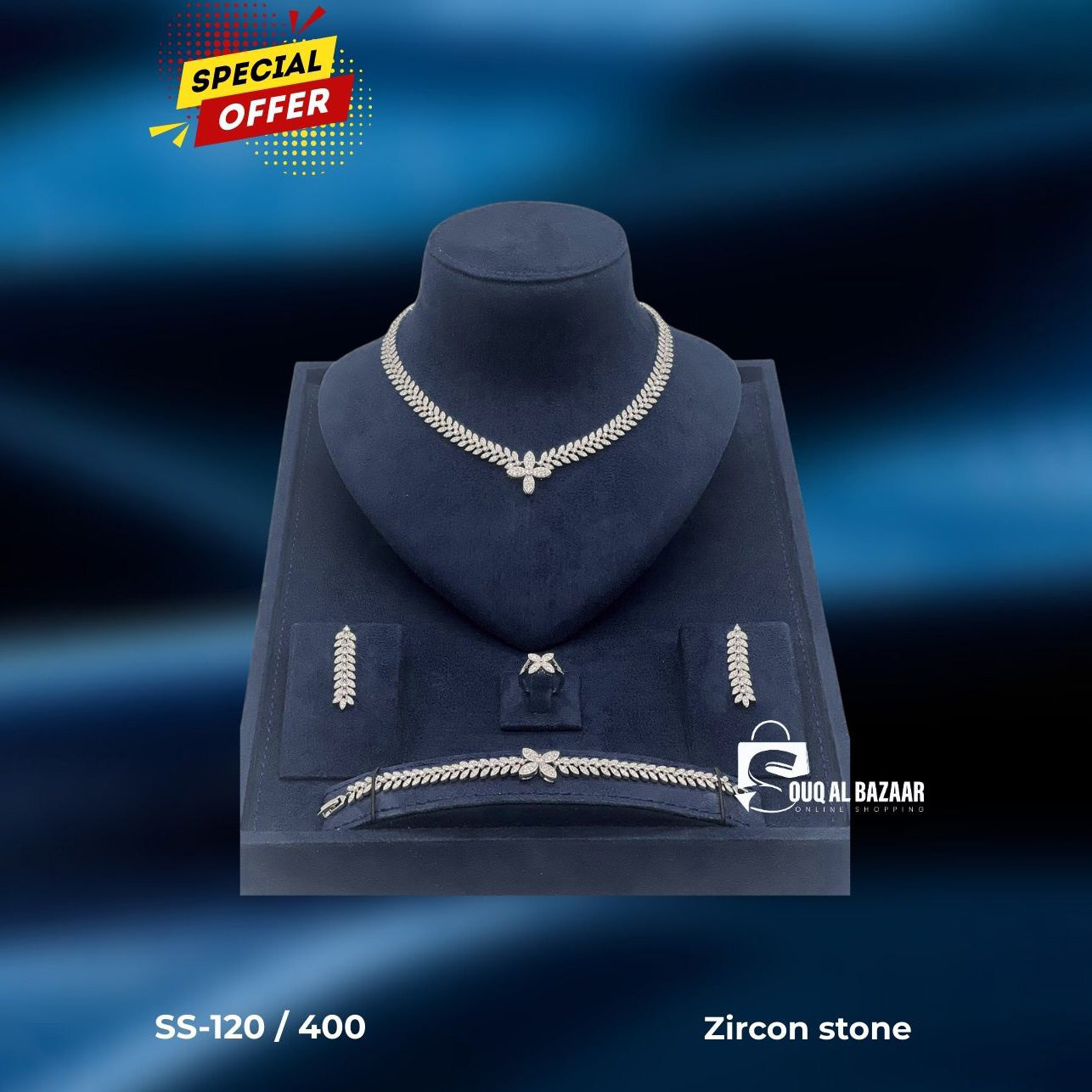 Necklace, Bracelet, Earrings & Ring - Jewellery Bridal Set for Women Zircon Stone