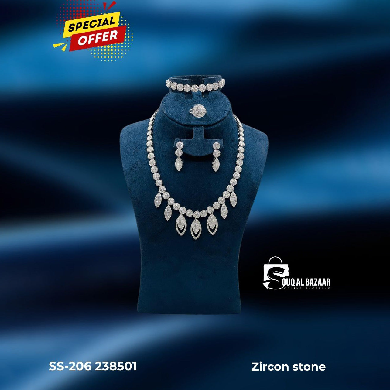 Zircon Stone - Necklace, Bracelet, Earrings & Ring for Women Jewellery Bridal Set
