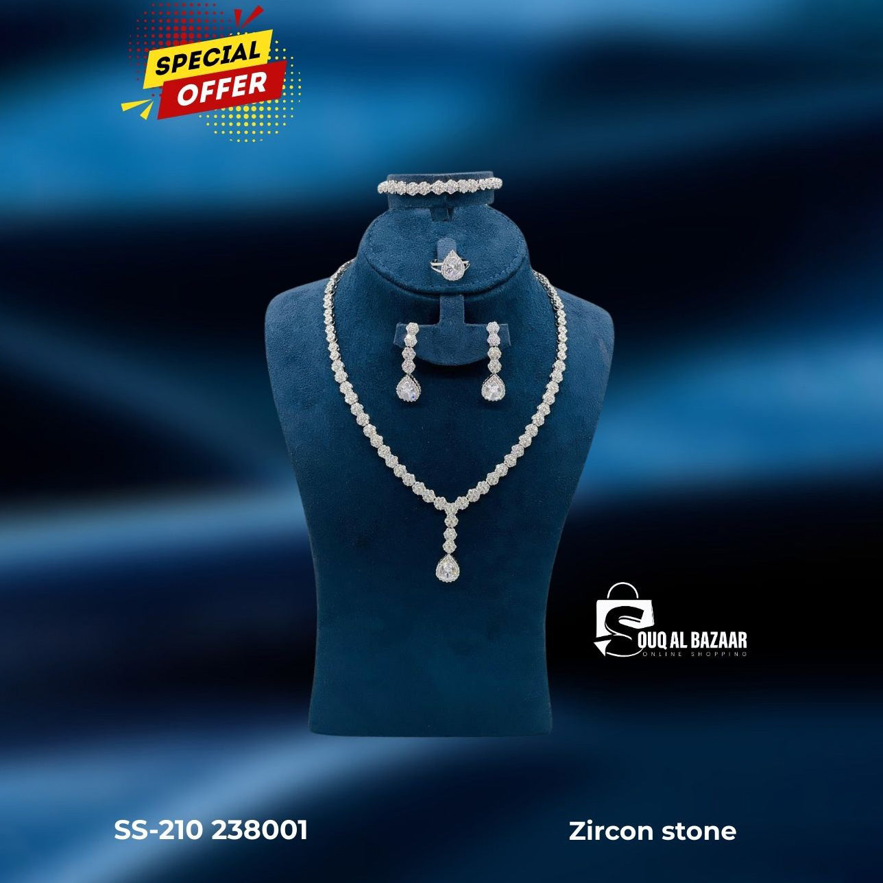 Zircon Stone | Bridal Set Jewellery Set for Women – Necklace, Bracelet, Earrings & Ring