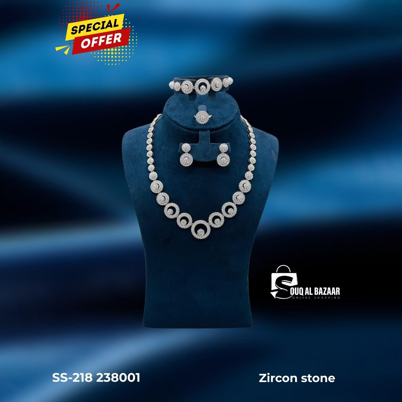 Bridal Set Zircon Stone Jewellery Set for Women – Necklace, Bracelet, Earrings & Ring