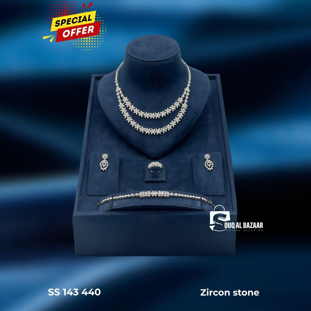 Zircon Stone – Necklace, Bracelet, Earrings & Ring Bridal Jewellery Set for Women