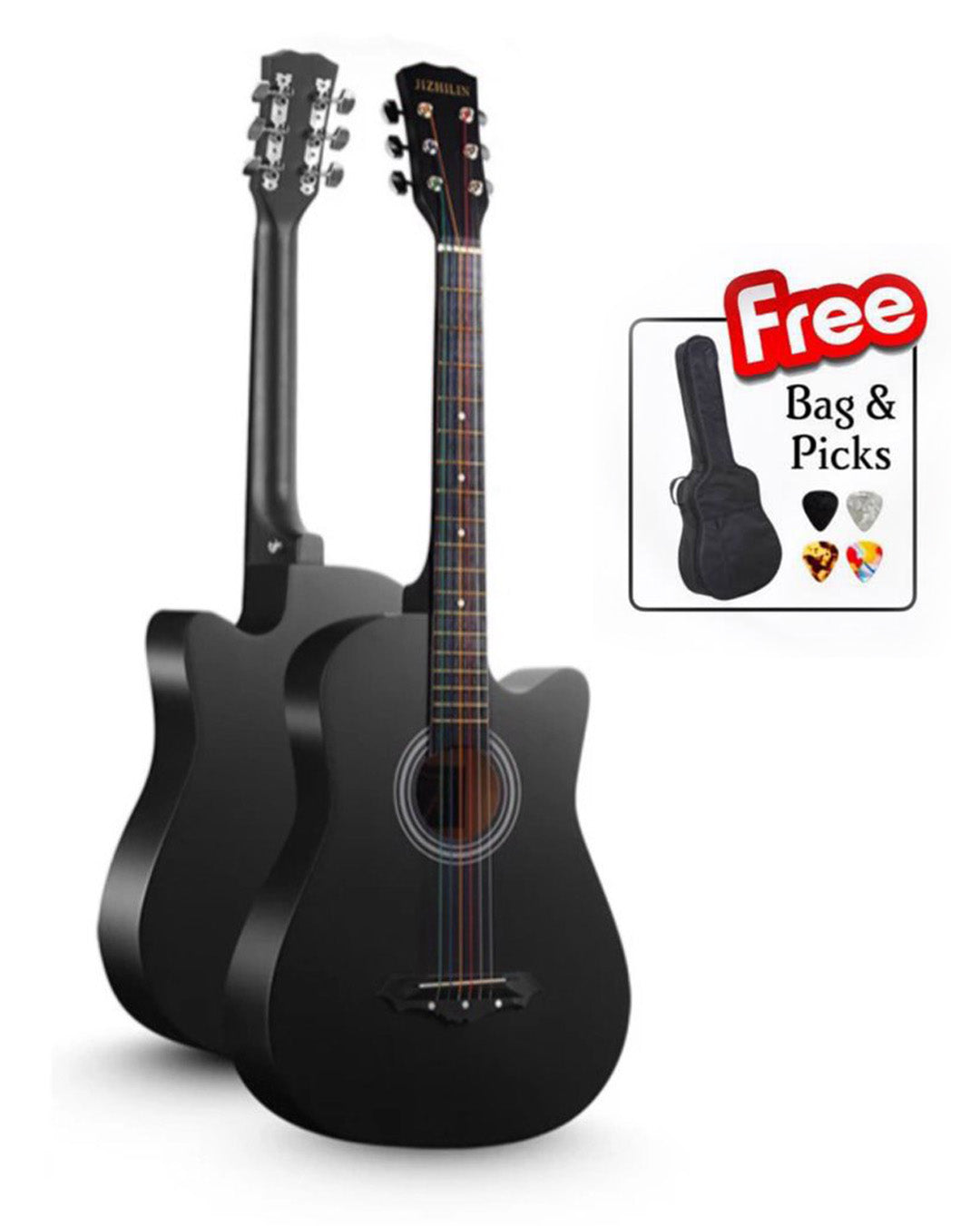 38-Inch Acoustic Folk Guitar for Beginners – 6 Strings, Basswood Body, Includes Bag & Picks