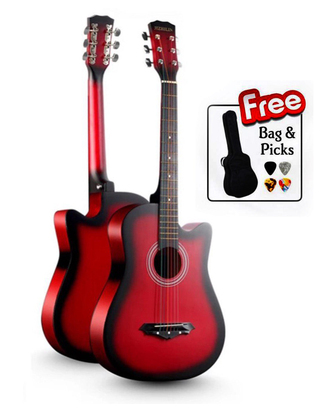 38-Inch Acoustic Folk Guitar for Beginners – 6 Strings, Basswood Body, Includes Bag & Picks