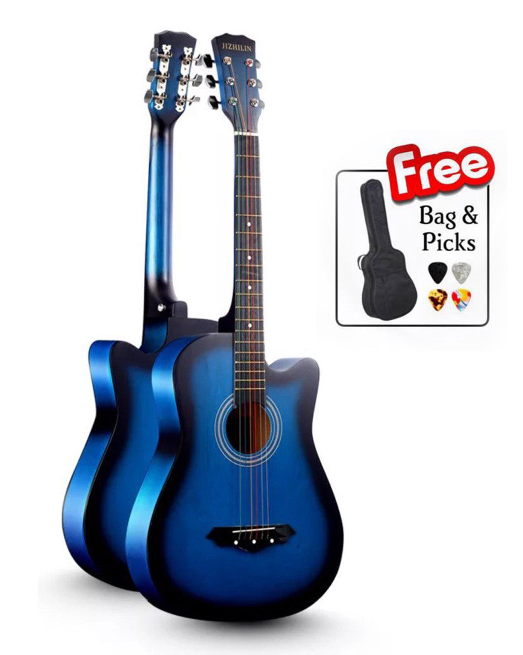38-Inch Acoustic Folk Guitar for Beginners – 6 Strings, Basswood Body, Includes Bag & Picks