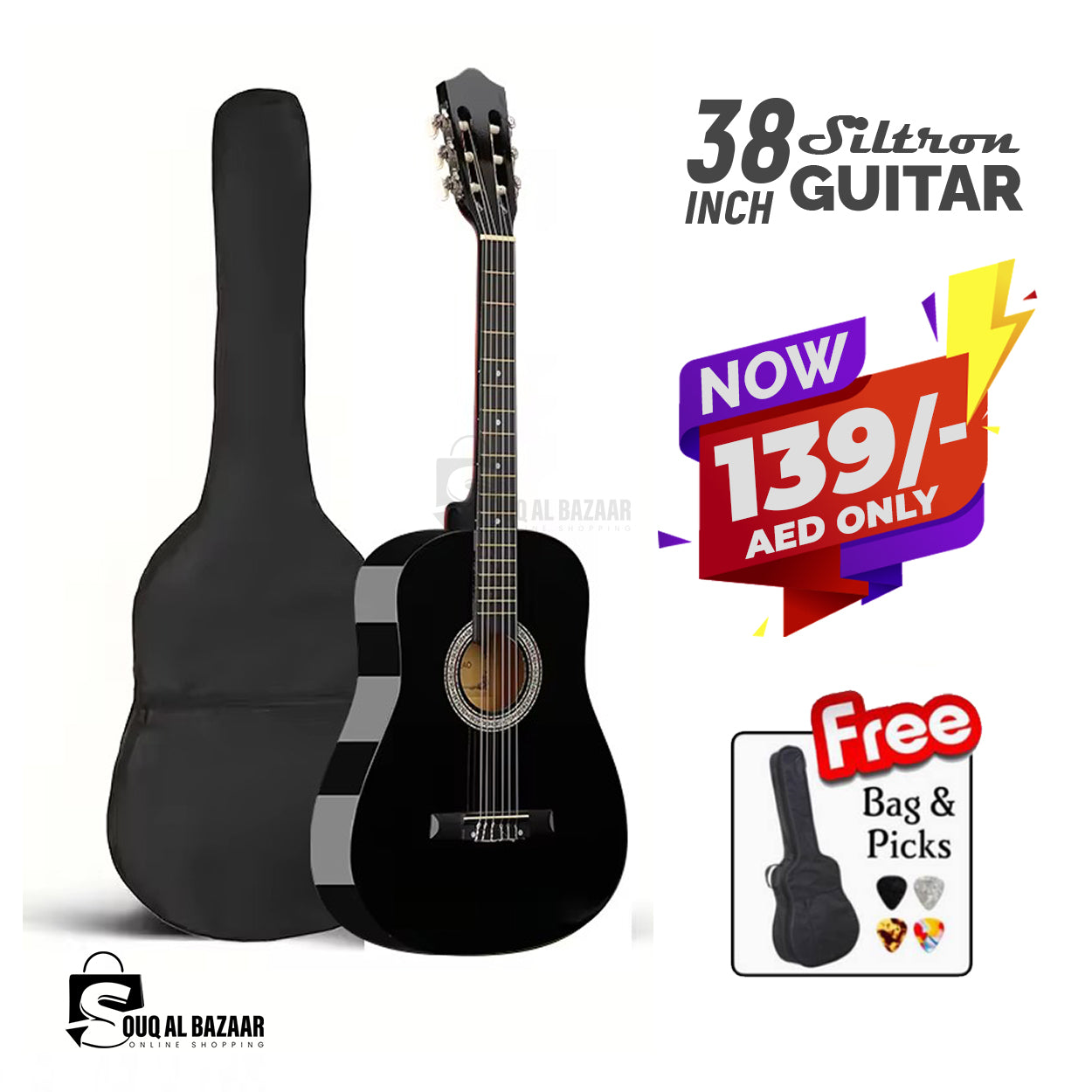 38inch Siltron Classic Guitar with Guitar Backpack & Pick. Suitable for Beginners to Professionals
