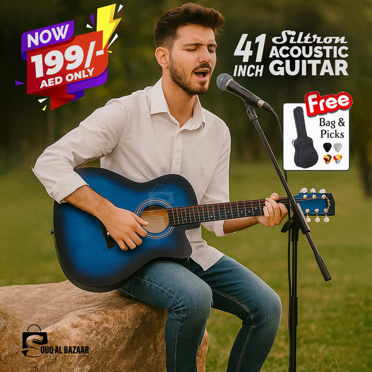 41 Inch Acoustic Guitar Folk Guitar 6 Strings Basswood with Bag and Picks
