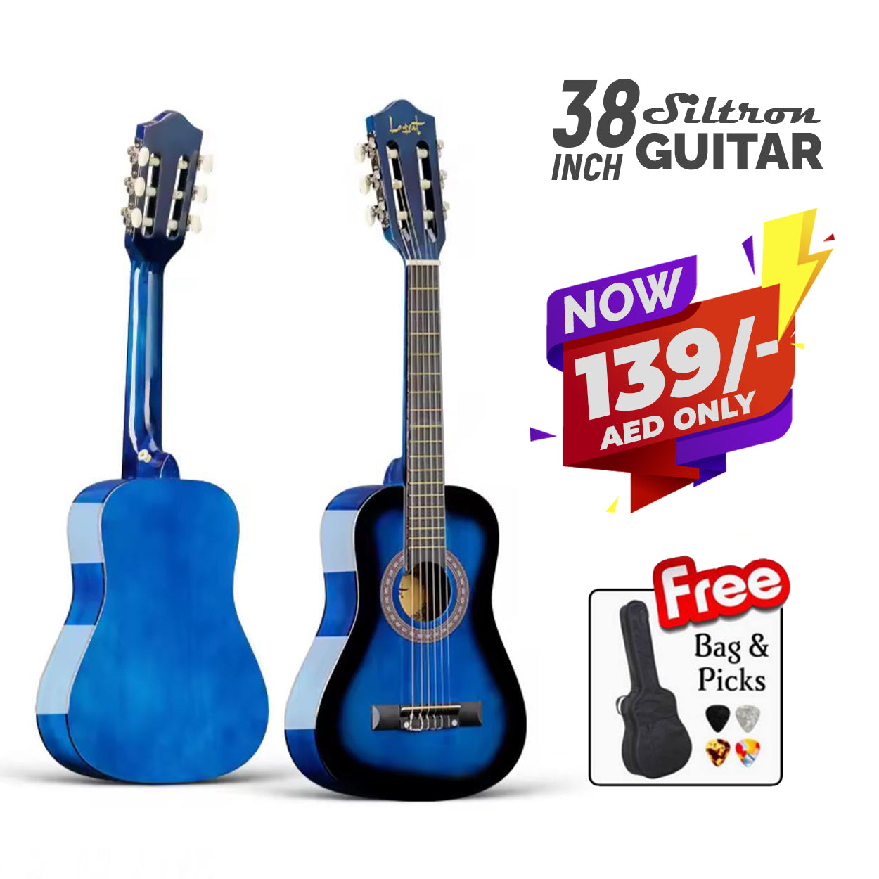 38inch Siltron Classic Guitar with Guitar Backpack & Pick. Suitable for Beginners to Professionals