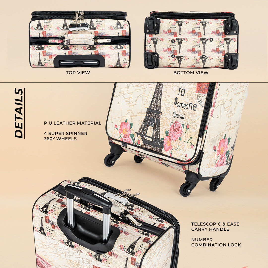 Eiffel PU Leather 4 Wheel Durable Lightweight 3-Piece Travel Luggage Set