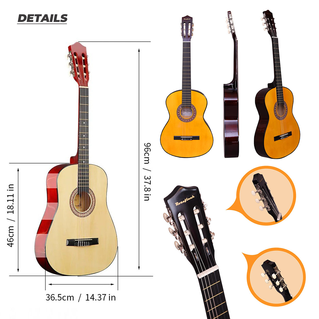 38inch Siltron Classic Guitar with Guitar Backpack & Pick. Suitable for Beginners to Professionals