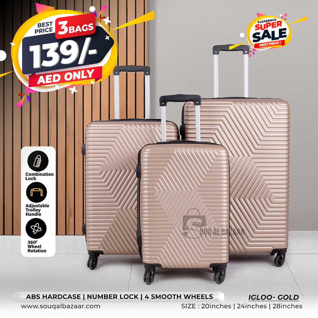 Igloo Light Weight ABS Hardcase Travel Luggage Set of 3 Bags