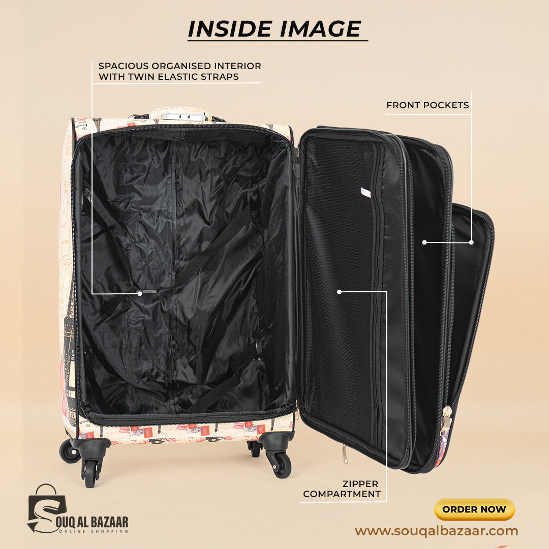 Eiffel PU Leather 4 Wheel Durable Lightweight 3-Piece Travel Luggage Set