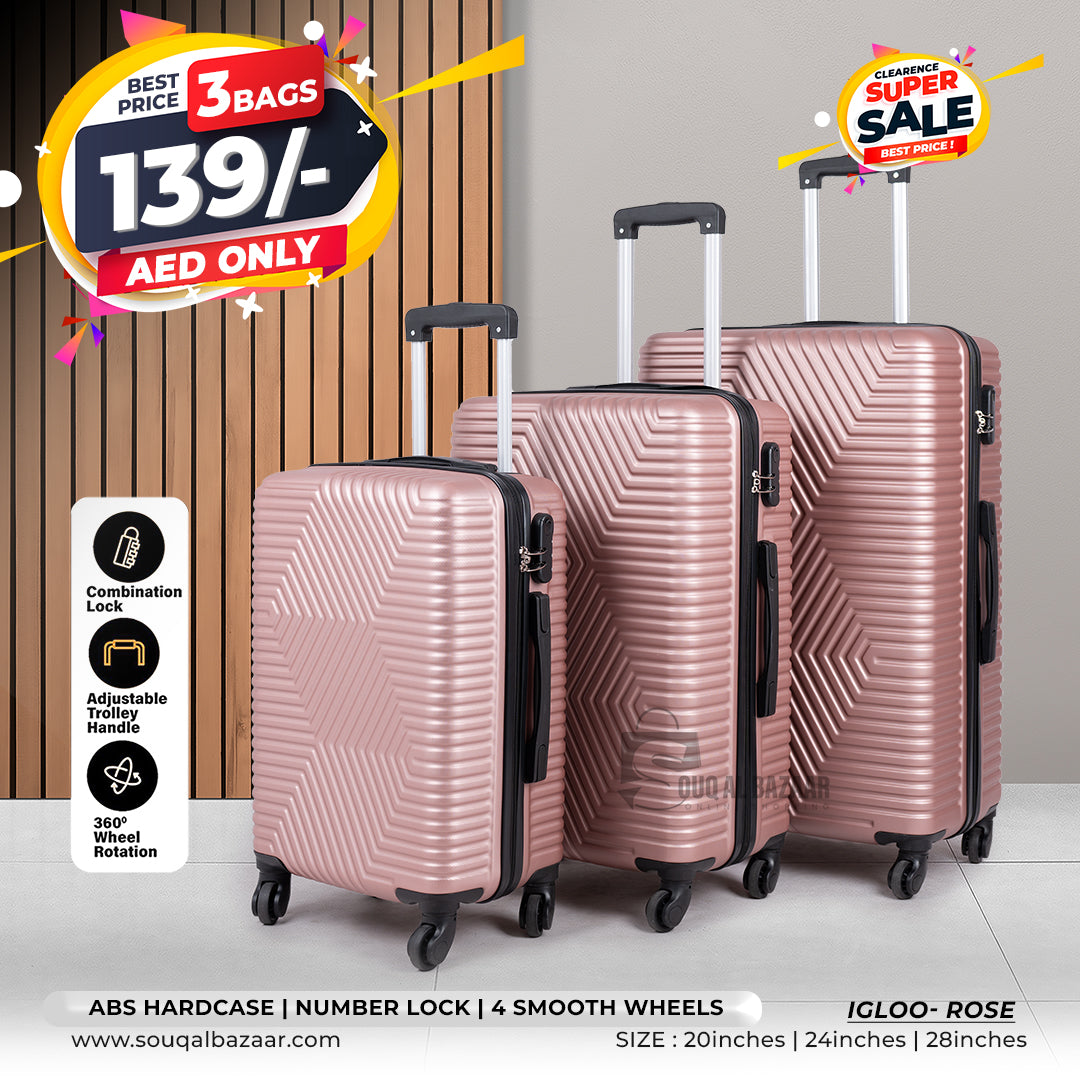 Igloo Light Weight ABS Hardcase Travel Luggage Set of 3 Bags