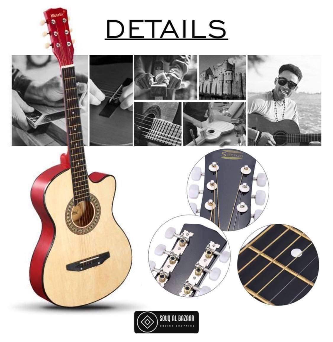 38-Inch Acoustic Folk Guitar for Beginners – 6 Strings, Basswood Body, Includes Bag & Picks