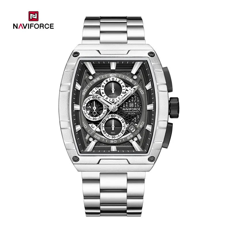 NAVIFORCE NF8066 Men’s Fashion Sports Quartz Chronograph Watch, Luminous Hollow Dial, Waterproof, with Date and Stopwatch Function