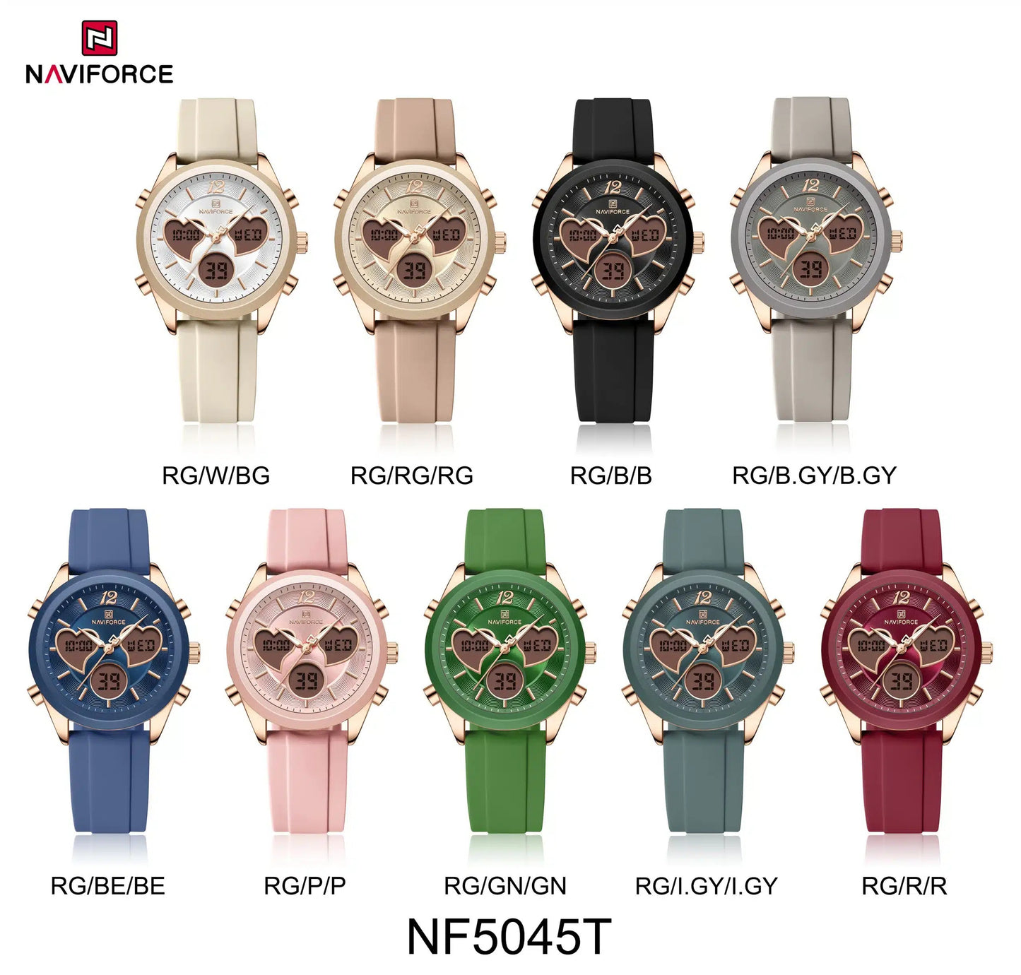 NAVIFORCE NF5045S Women’s Elegant Heart Watch, Silica Strap, Japanese Quartz Movement, Waterproof Watch (Copy)