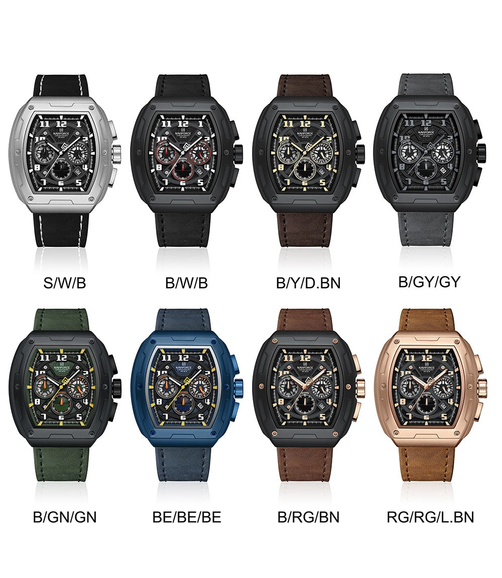 Naviforce NF8053 Brand Watch for Men Chronograph Genuine Leather Fashion Waterproof Quartz