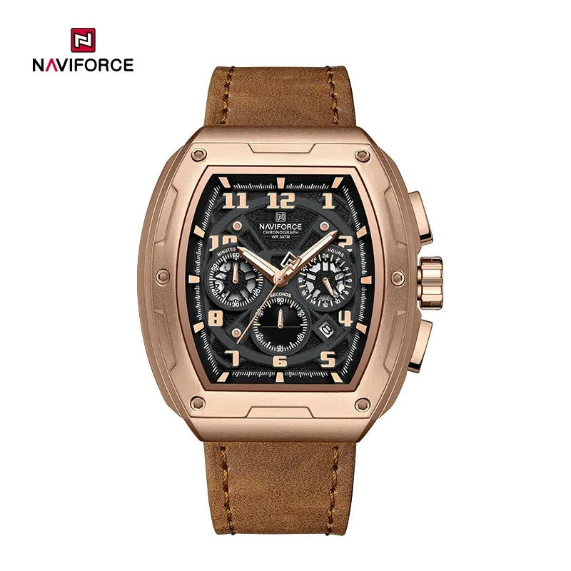Naviforce NF8053 Brand Watch for Men Chronograph Genuine Leather Fashion Waterproof Quartz