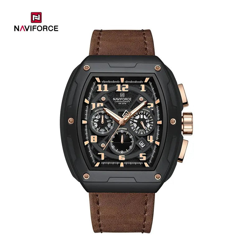 Naviforce NF8053 Brand Watch for Men Chronograph Genuine Leather Fashion Waterproof Quartz