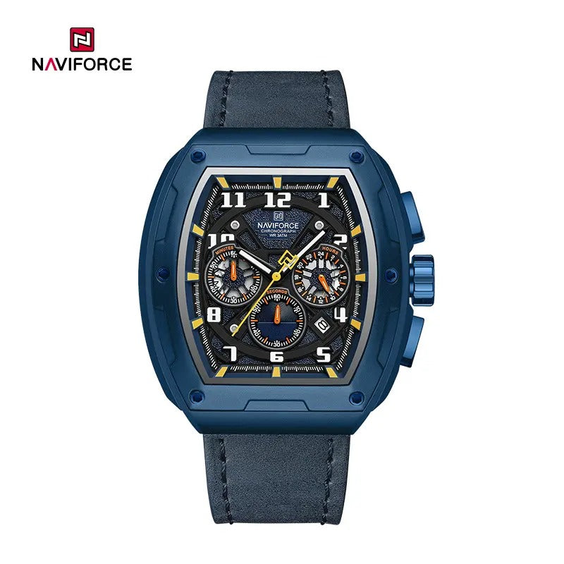 Naviforce NF8053 Brand Watch for Men Chronograph Genuine Leather Fashion Waterproof Quartz