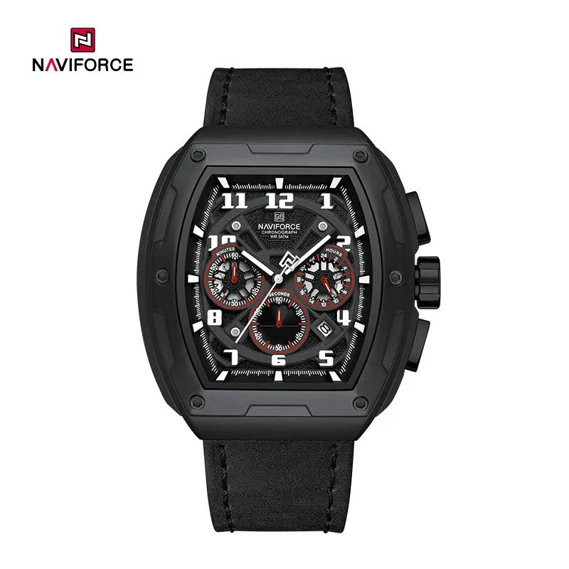 Naviforce NF8053 Brand Watch for Men Chronograph Genuine Leather Fashion Waterproof Quartz