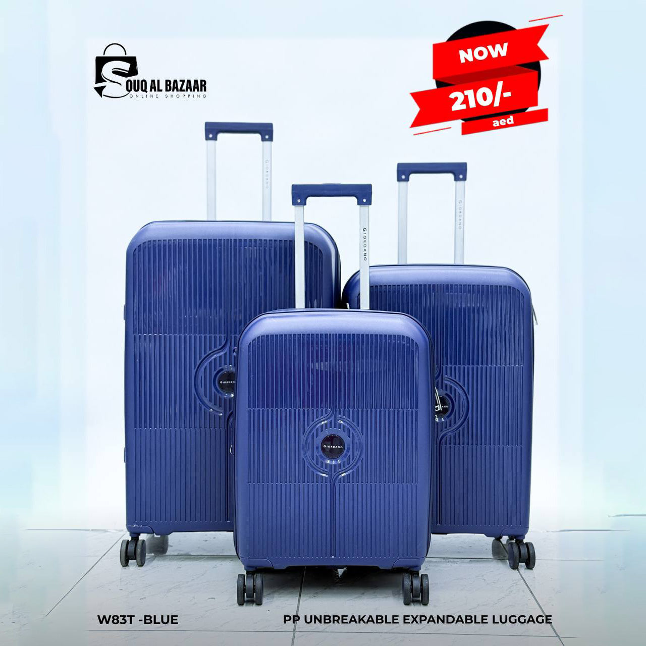 Giordano PP Expandable Unbreakable Luggage Bag With 360° Spinner Wheels