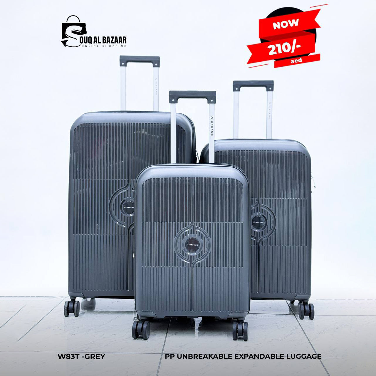Giordano PP Expandable Unbreakable Luggage Bag With 360° Spinner Wheels