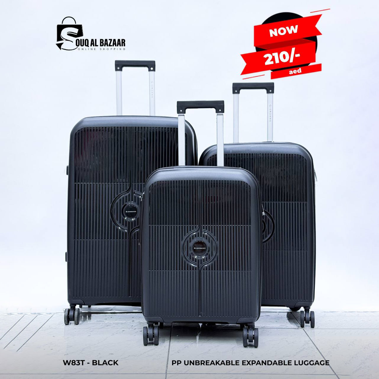 Giordano PP Expandable Unbreakable Luggage Bag With 360° Spinner Wheels