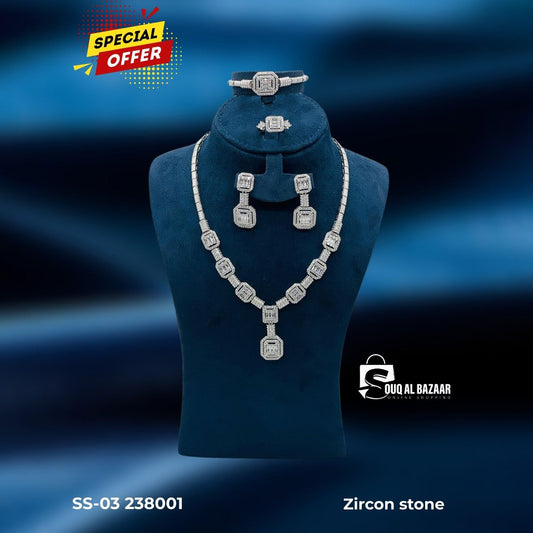 Zircon Stone Jewellery Set for Women – Necklace, Bracelet, Earrings & Ring | Bridal Set