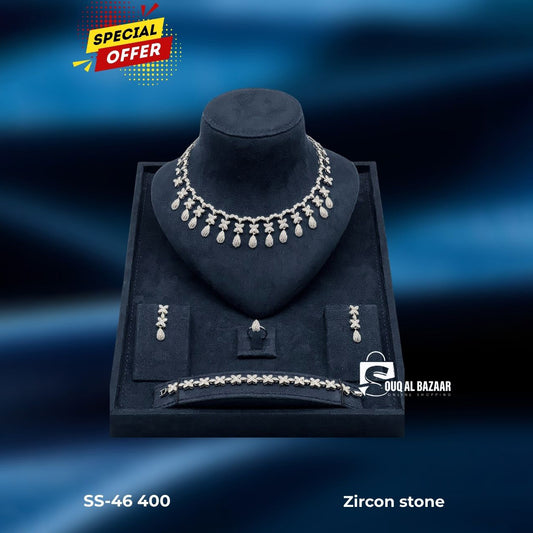 Bridal Jewellery Set for Women Zircon Stone – Necklace, Bracelet, Earrings & Ring