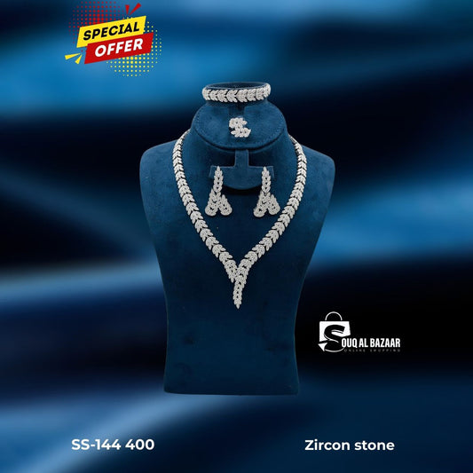 Zircon Stone Jewellery Bridal Set - Necklace, Bracelet, Earrings & Ring for Women.