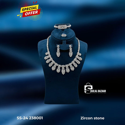 Zircon Stone - Necklace, Bracelet, Earrings & Ring for Women Bridal Set Jewellery