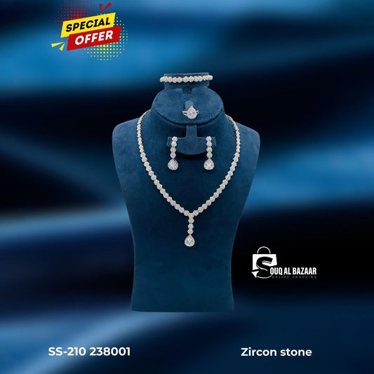 Zircon Stone | Bridal Set Jewellery Set for Women – Necklace, Bracelet, Earrings & Ring