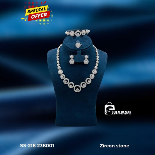Bridal Set Zircon Stone Jewellery Set for Women – Necklace, Bracelet, Earrings & Ring