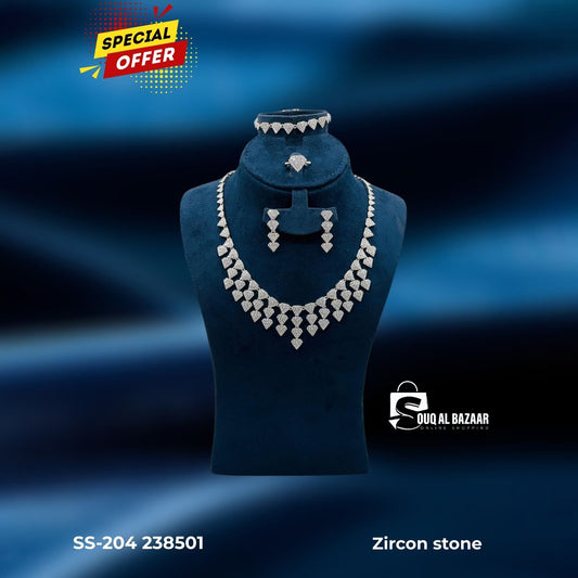 Zircon Stone Jewellery Set for Women – Necklace, Bracelet, Earrings & Ring - Bridal Set