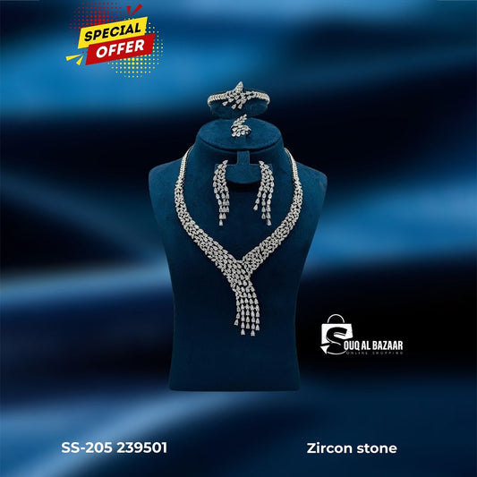 Zircon Stone Jewellery Set for Women – Necklace, Bracelet, Earrings & Ring Bridal Set