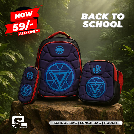 Iron Man Backpack 3pcs Set Kid Child Schoolbag Pencil case Lunch bag