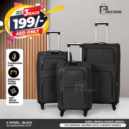 4 Wheel EVA Durable Lightweight 3-Piece Travel Luggage Set