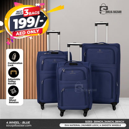 4 Wheel EVA Durable Lightweight 3-Piece Travel Luggage Set