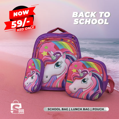 Princess Unicorn Backpack 3pcs Set Kid Child Schoolbag Pencil case Lunch bag