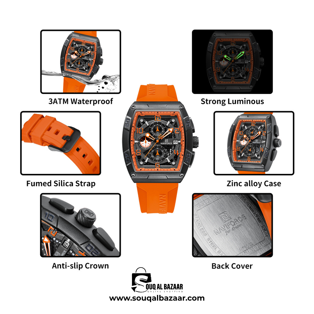 NAVIFORCE NF8052 Barrel-Shaped Case Waterproof Luminous Quartz Multifunction Men’s Watch (Copy)