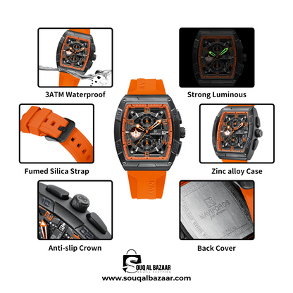 NAVIFORCE NF8052 Barrel-Shaped Case Waterproof Luminous Quartz Multifunction Men’s Watch (Copy)