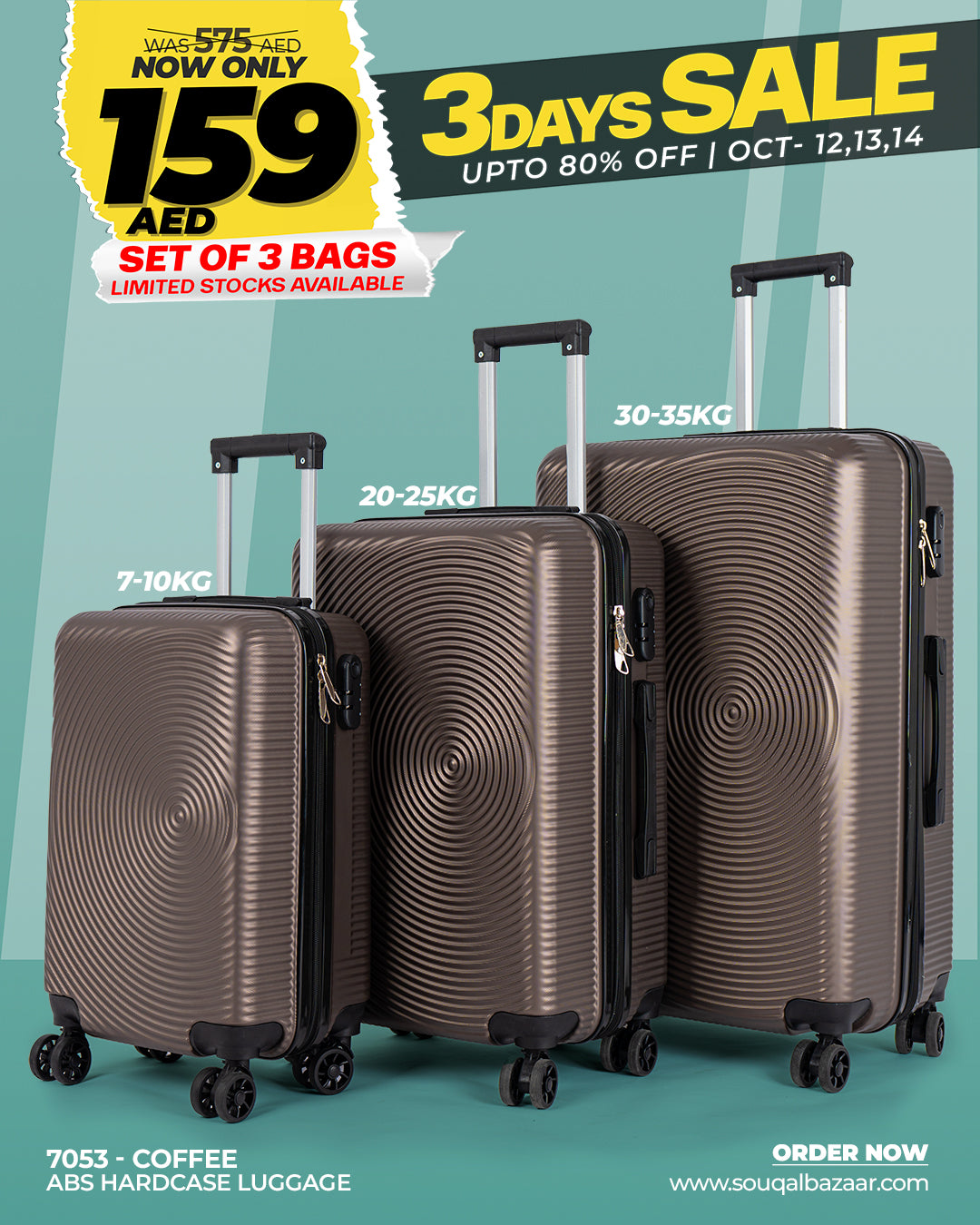 Double Plus ABS Hardcase Light Weight Travel Luggage Set of 3 Bags