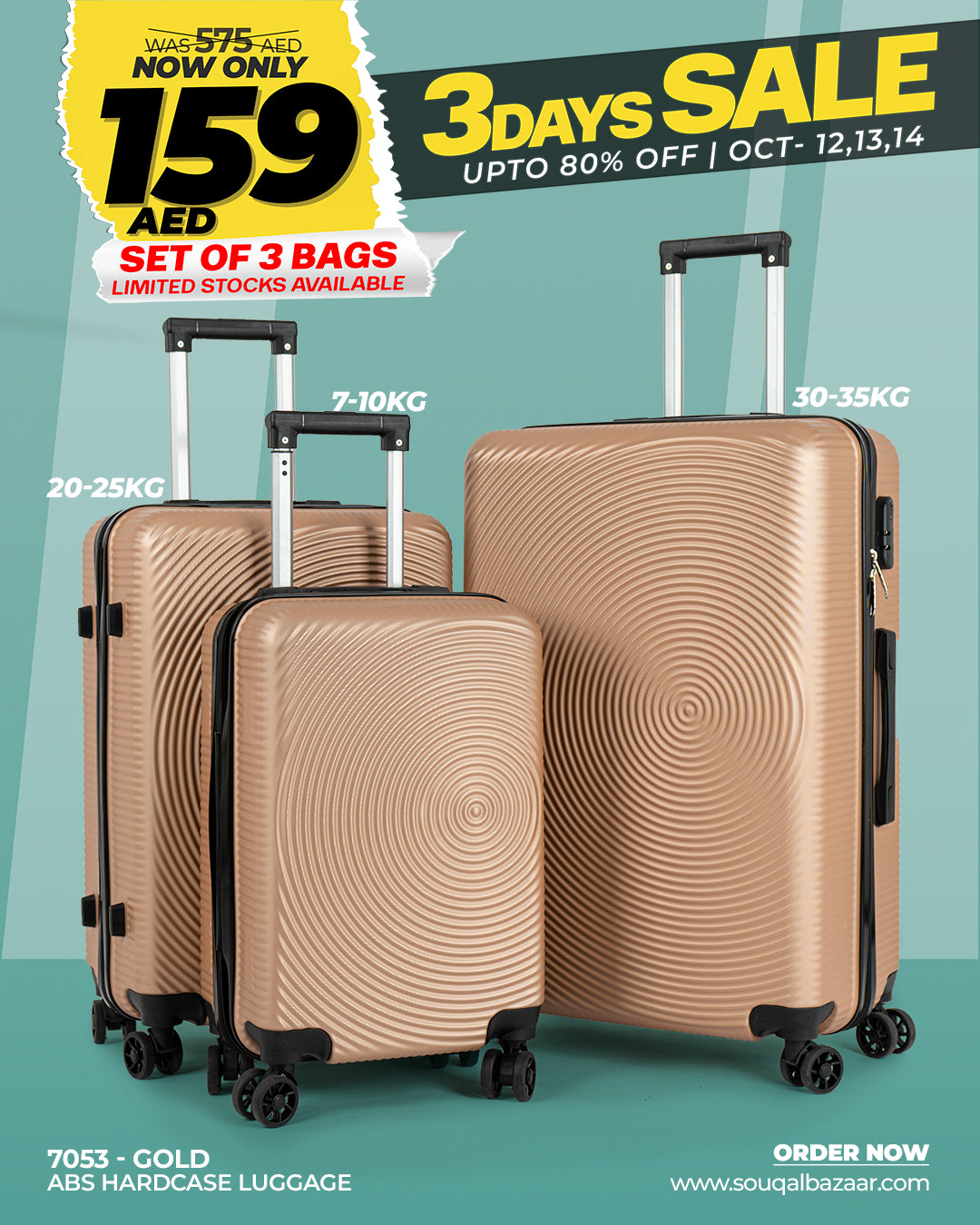 Double Plus ABS Hardcase Light Weight Travel Luggage Set of 3 Bags