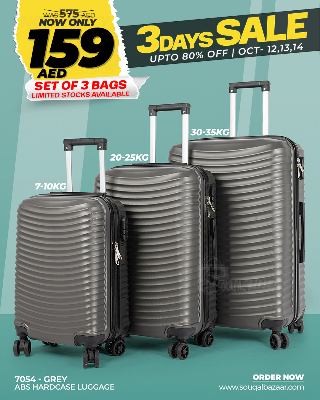 Double Plus ABS Hardcase Travel Luggage Set of 3 Bag Souq Al Bazaar