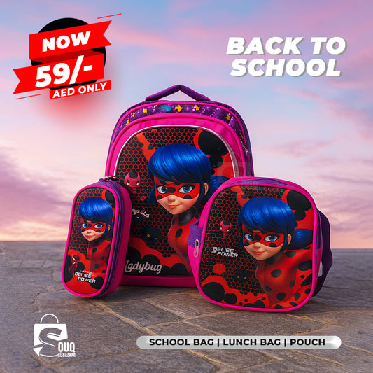 Lady Bug Backpack 3pcs Set Kid Child Schoolbag Pencil case Lunch bag