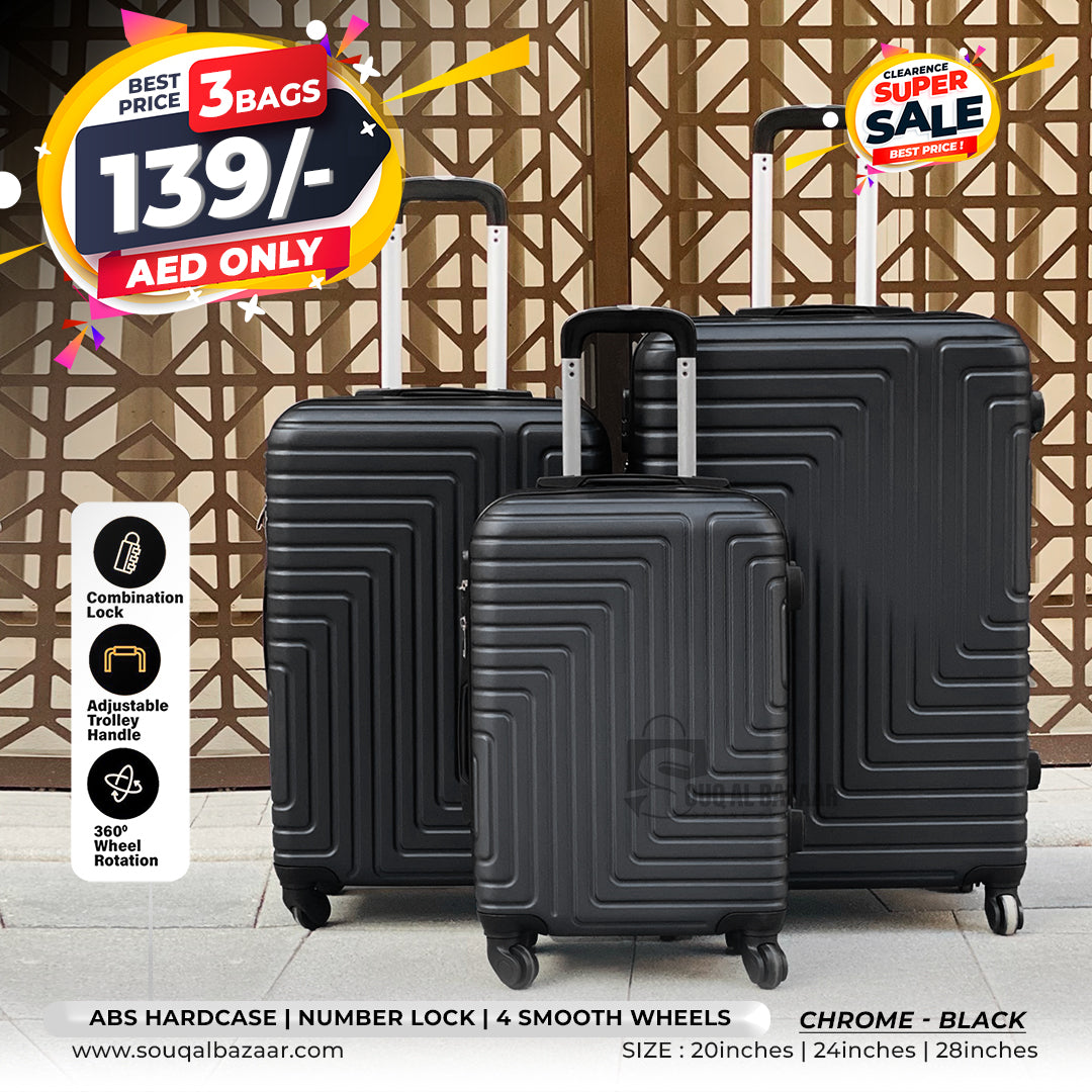 3 Bags Chrome Light Weight ABS Hardcase Travel Luggage