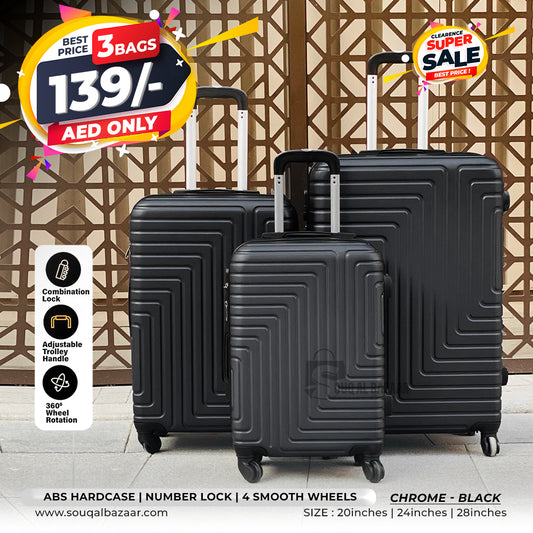 Chrome Light Weight ABS Hardcase Travel Luggage Set of 3 Bags