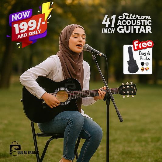 41  Inch Acoustic Guitar Folk Guitar for Beginners 6 Strings Basswood with Bag and Picks