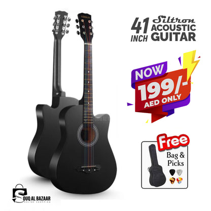 41  Inch Acoustic Guitar Folk Guitar for Beginners 6 Strings Basswood with Bag and Picks